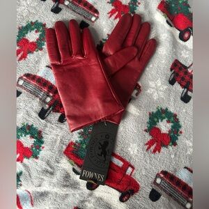FOWNES BROTHERS Cherry Leather Cashmere Lined Gloves 6.5